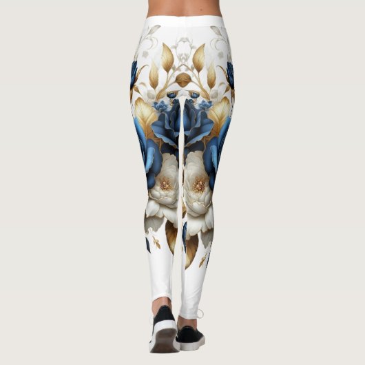 Cobalt White Flowers Leggings (Achterkant)