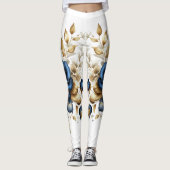 Cobalt White Flowers Leggings (Voorkant)