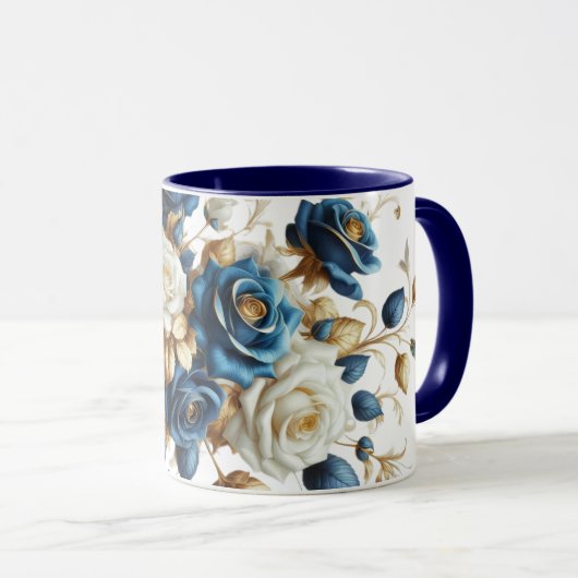 Cobalt White Flowers Mok (Voorkant rechts)