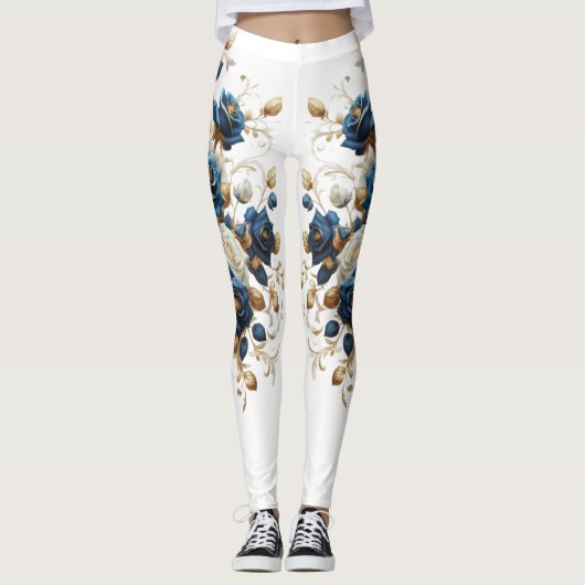 Cobalt White Flowers United Leggings (Voorkant)