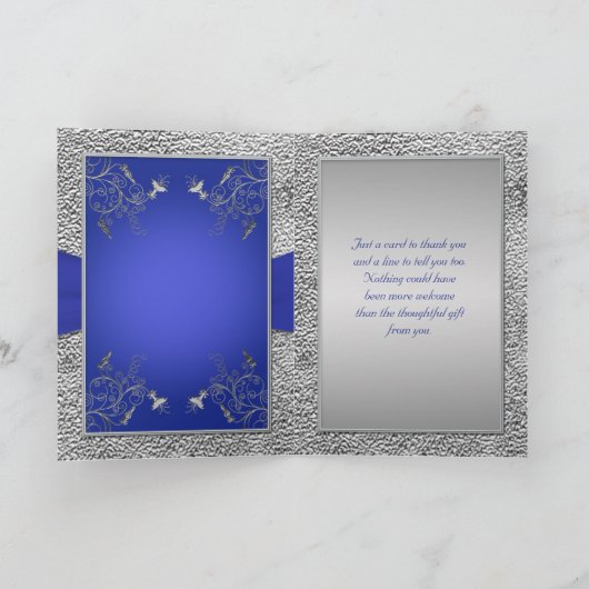 Cobaltblauwe en Pewter Hart Bedankkaart (Binnen)