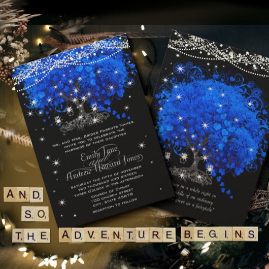 Cobaltblauwe Hartblad Boom Bruiloft Kaart