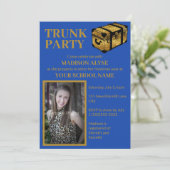 Cobaltblauwe koffer universiteitsfeest foto kaart (Staand voorkant)