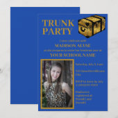 Cobaltblauwe koffer universiteitsfeest foto kaart (Voorkant / Achterkant)