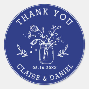Cobaltblauwe Trouw Trouw Dank Je Mason Jar Bloemen Ronde Sticker