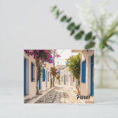 Cobblestone straat in Paros Griekenland Eiland Rei Briefkaart (Staand voorkant)