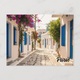 Cobblestone straat in Paros Griekenland Eiland Rei Briefkaart