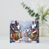 Cobblestone Street Village gepersonaliseerde kerst Feestdagenkaart (Staand voorkant)