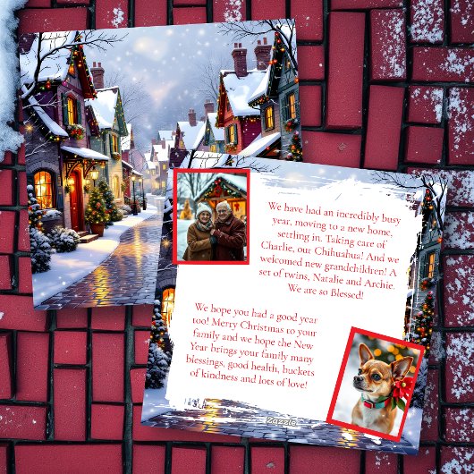 Cobblestone Street Village gepersonaliseerde kerst Feestdagenkaart