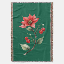 Cobertor Natal verde e Flores Vermelhas Deken