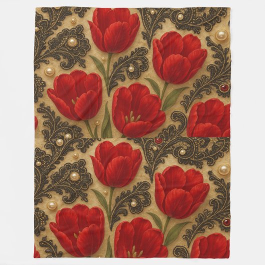 COBERTOR Tulipas e Renda DESIGN Fleece Deken (Voorkant)