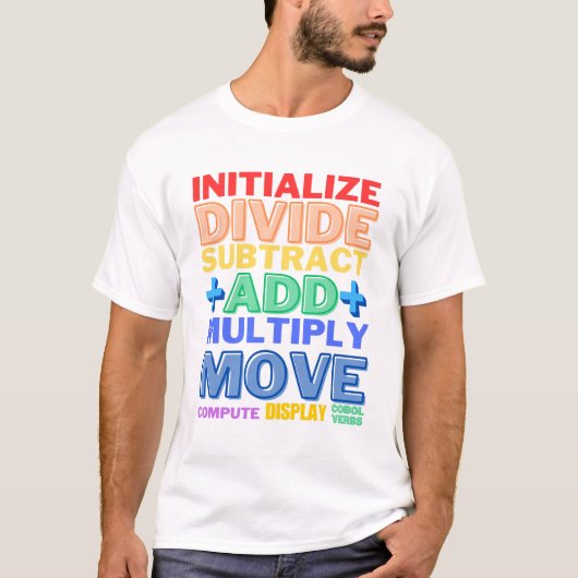 Cobol Programmeertaal Basis Werkwoorden T-shirt (Voorkant)