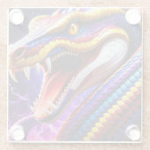 Cobra levendige rode blauwe en gele schubben glazen onderzetter (Achterkant)