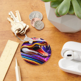 Cobra levendige rode blauwe en gele schubben sleutelhanger