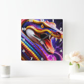 Cobra levendige rode blauwe en gele schubben vierkante klok (Huis)