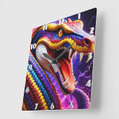 Cobra levendige rode blauwe en gele schubben vierkante klok (Hoek)