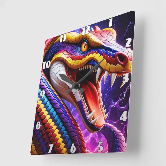 Cobra levendige rode blauwe en gele schubben vierkante klok (Hoek)