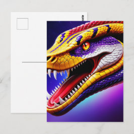 Cobra levendige rode paarse witte en gele schubben briefkaart