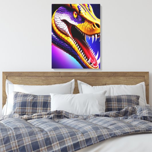 Cobra levendige rode paarse witte en gele schubben canvas afdruk (Insitu (Slaapkamer))