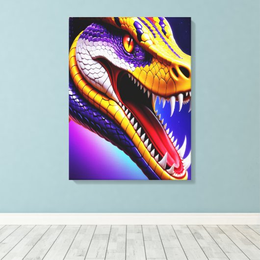 Cobra levendige rode paarse witte en gele schubben canvas afdruk (Insitu (Houten vloer))