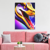 Cobra levendige rode paarse witte en gele schubben canvas afdruk (Insitu (Woonkamer))