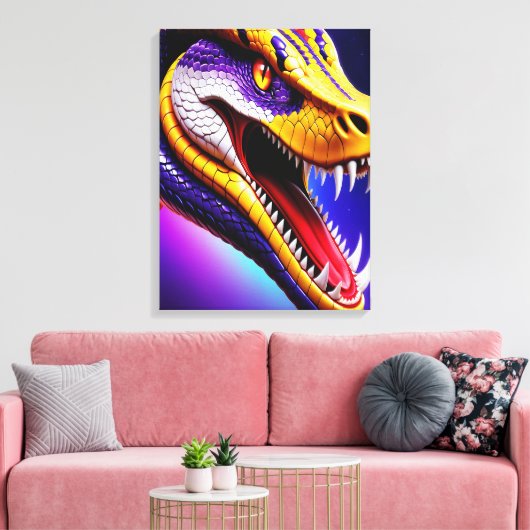 Cobra levendige rode paarse witte en gele schubben canvas afdruk (Insitu (Woonkamer))