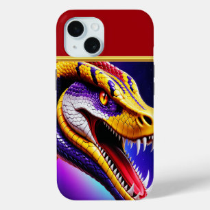Cobra levendige rode paarse witte en gele schubben iPhone 15 case