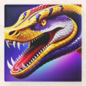 Cobra levendige rode paarse witte en gele schubben glazen onderzetter (Voorkant)