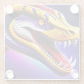 Cobra levendige rode paarse witte en gele schubben glazen onderzetter (Achterkant)