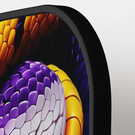 Cobra levendige rode paarse witte en gele schubben pickleball paddle (Links Detail)