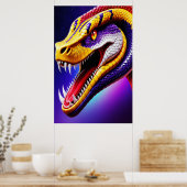 Cobra levendige rode paarse witte en gele schubben poster (Keuken)