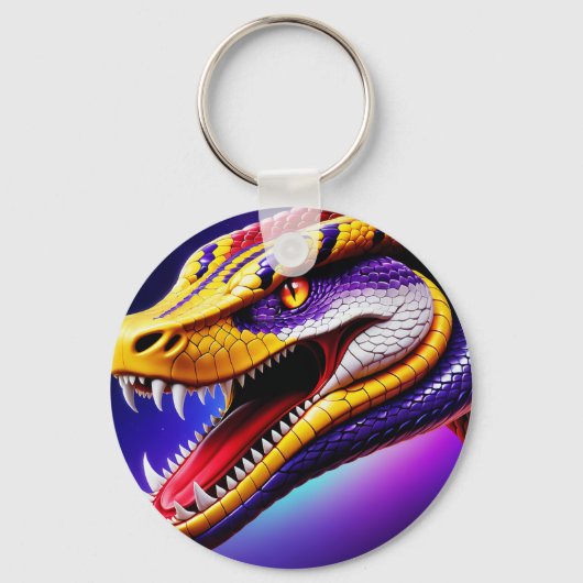 Cobra levendige rode paarse witte en gele schubben sleutelhanger (Voorkant)