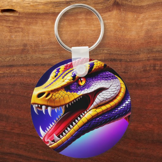 Cobra levendige rode paarse witte en gele schubben sleutelhanger (Achterkant)