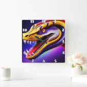 Cobra levendige rode paarse witte en gele schubben vierkante klok (Huis)