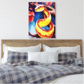Cobra met levendige rode en gele schubben in boom canvas afdruk (Insitu (Slaapkamer))