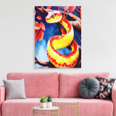 Cobra met levendige rode en gele schubben in boom canvas afdruk (Insitu (Woonkamer))