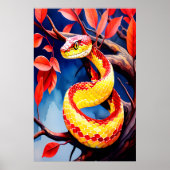 Cobra met levendige rode en gele schubben in boom poster (Voorkant)
