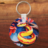 Cobra met levendige rode en gele schubben in boom sleutelhanger (Voorkant)