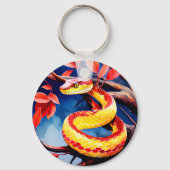 Cobra met levendige rode en gele schubben in boom sleutelhanger (Achterkant)