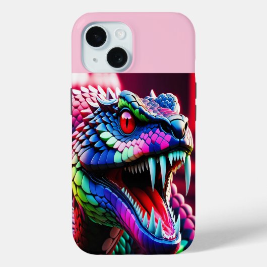 Cobra slang heeft levendige groene en roze blauwe Case-Mate iPhone case (Achterkant)