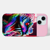 Cobra slang heeft levendige groene en roze blauwe Case-Mate iPhone case (Achterkant (horizontaal))