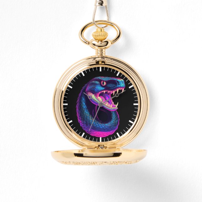 Cobra Slang in Vaporwave Esthetische Stijl Horloge (Voorkant)