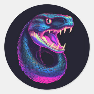 Cobra Slang in Vaporwave Esthetische Stijl Ronde Sticker