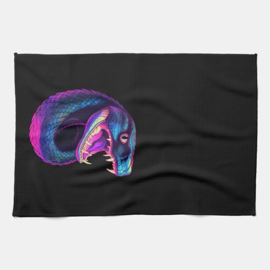 Cobra Slang in Vaporwave Esthetische Stijl Theedoek (Horizontaal)