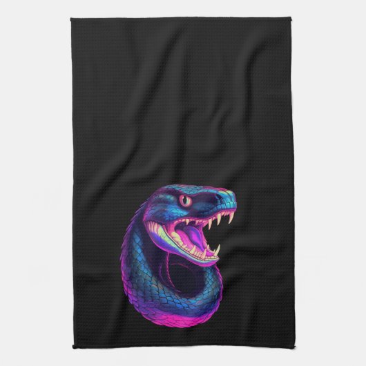 Cobra Slang in Vaporwave Esthetische Stijl Theedoek (Verticaal)