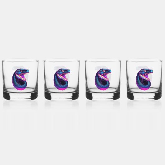 Cobra Slang in Vaporwave Esthetische Stijl Whisky Glas (Achterkant)