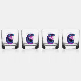 Cobra Slang in Vaporwave Esthetische Stijl Whisky Glas