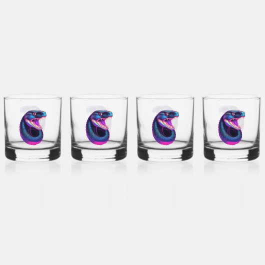 Cobra Slang in Vaporwave Esthetische Stijl Whisky Glas (Voorkant)