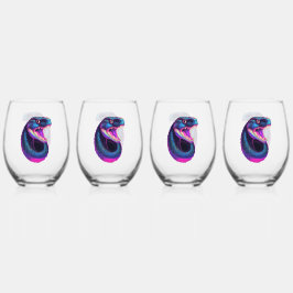 Cobra Slang in Vaporwave Esthetische Stijl Wijnglas Zonder Voet