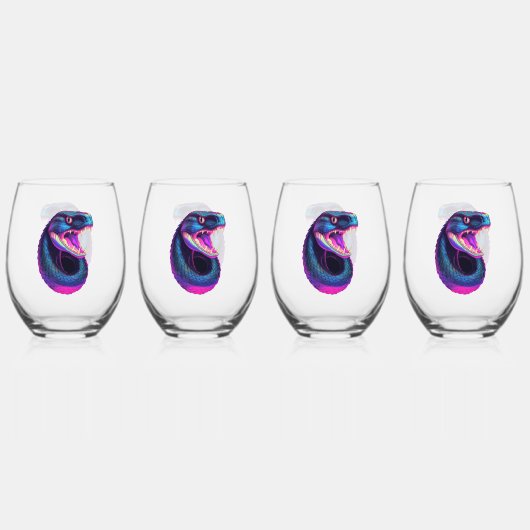 Cobra Slang in Vaporwave Esthetische Stijl Wijnglas Zonder Voet (Voorkant)